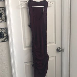 maroon tank top dress. Fringe along one side